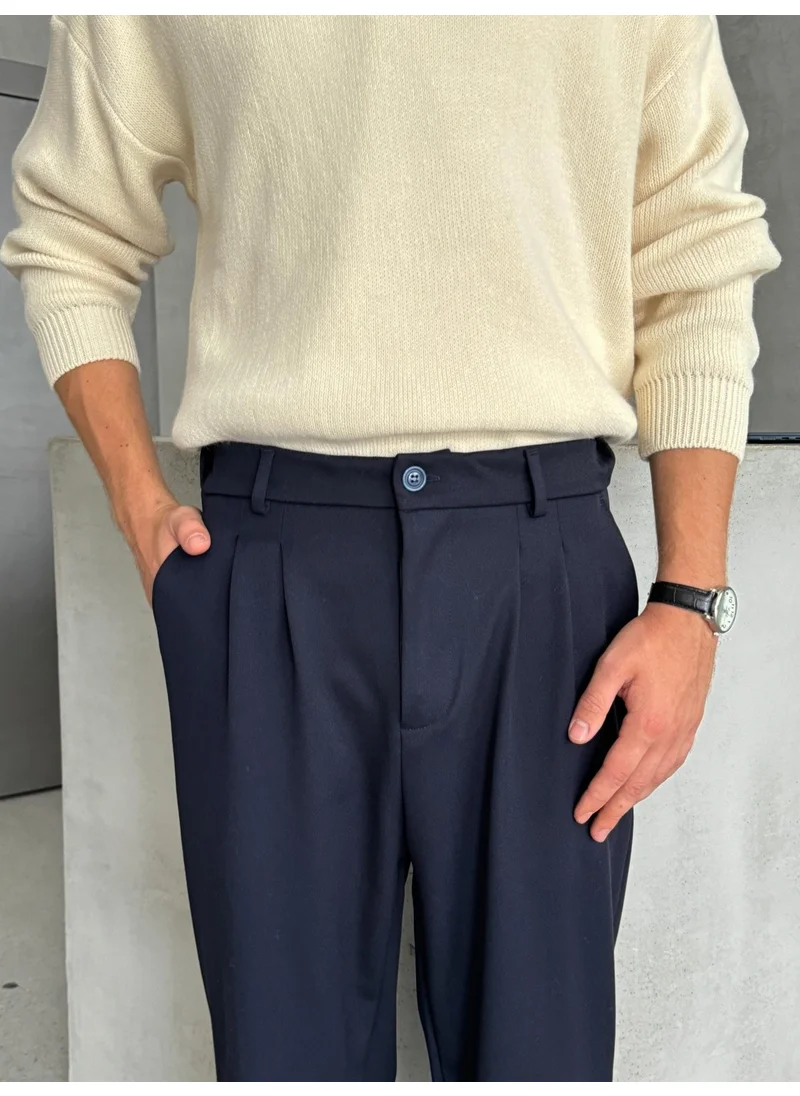 HYMAN Men's Pleated Baggy Pattern Fabric Trousers