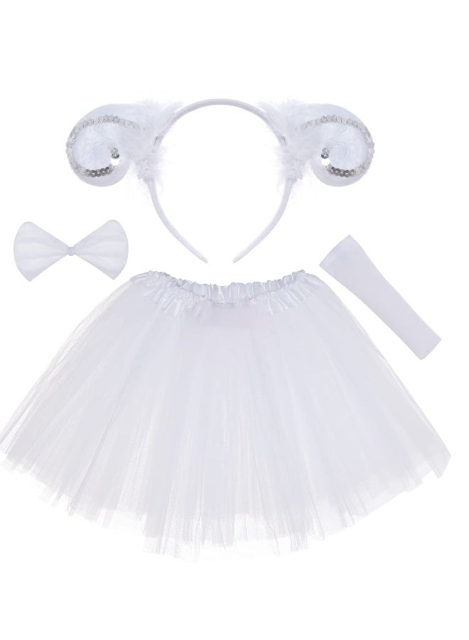Lovely White Sheep Animal Costume for Kids, Sheep Ear Headband Bow Tie Tail Tutu Accessories, Suitable for Party Festivals Dress Up - Image 1