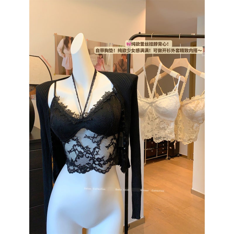 Real shot early spring Korean V-neck pure slim all-match long sleeve bottoming shirt T-shirt womens top Lace sling inside (including chest pad) 16065#