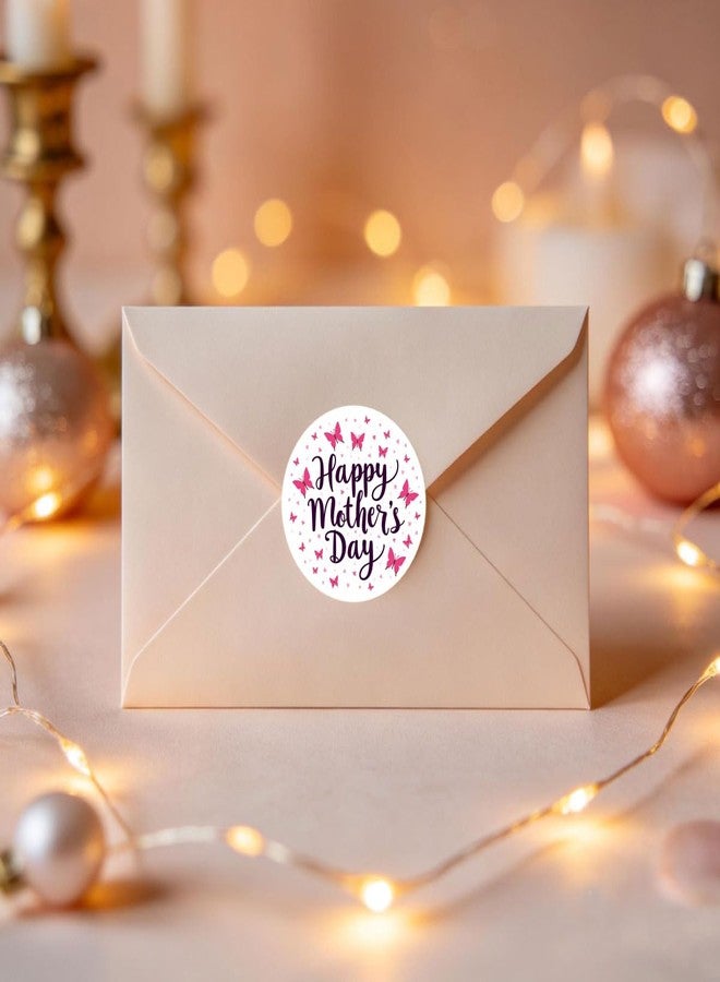 SLGIFT 48pcs Circular Stickers Pink Butterflies Happy Mothers Day Gift Packaging Stickers - Image 4