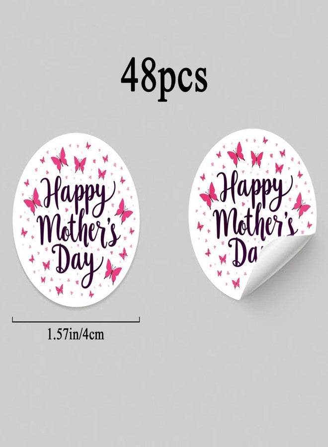 SLGIFT 48pcs Circular Stickers Pink Butterflies Happy Mothers Day Gift Packaging Stickers - Image 2