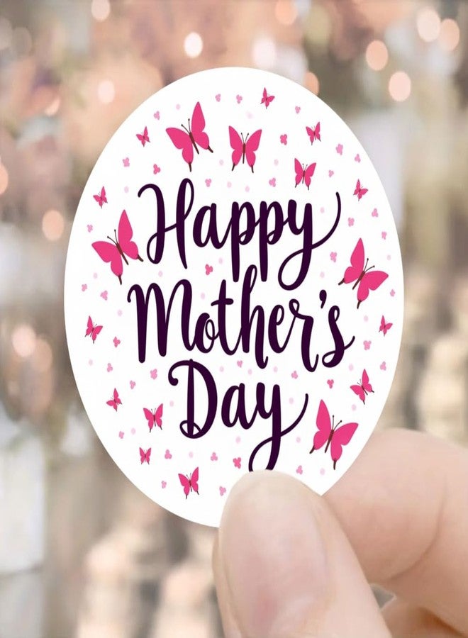 SLGIFT 48pcs Circular Stickers Pink Butterflies Happy Mothers Day Gift Packaging Stickers - Image 1
