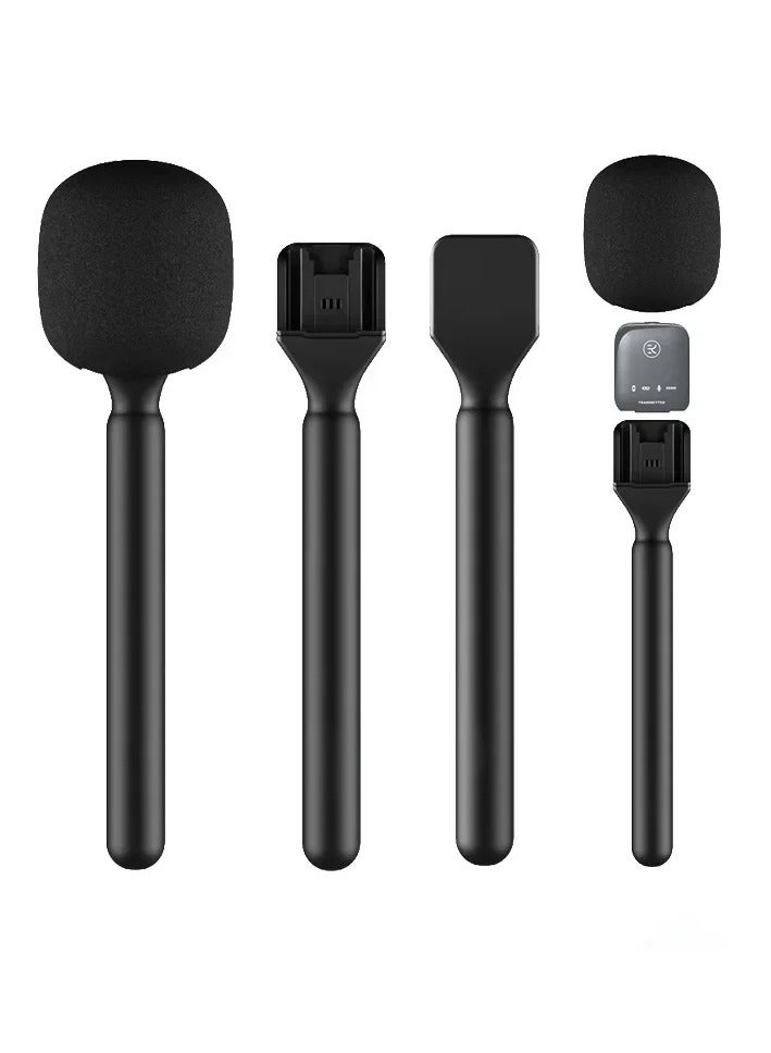 Xria Handheld Wireless Interview Microphone Adapter with Windshield Foam for Rode GO II for DJI Mic 1 2 and Other Similar Wireless Lavalier Microphones - Image 1