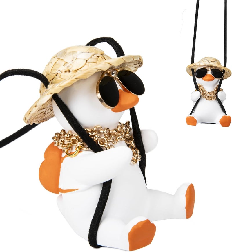 ecocstm Swinging Duck Car Hanging Ornament, Rear View Mirror Hanging Accessories of Swinging Duck, Hanging Duck for Car Mirror, Cute Car Decor Rear View Mirror Accessories Interior for Teens, Men and Women - Image 1