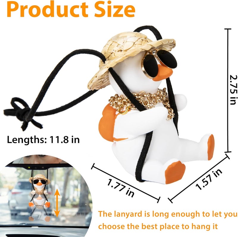 ecocstm Swinging Duck Car Hanging Ornament, Rear View Mirror Hanging Accessories of Swinging Duck, Hanging Duck for Car Mirror, Cute Car Decor Rear View Mirror Accessories Interior for Teens, Men and Women - Image 2
