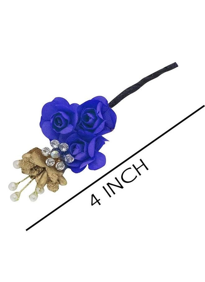 Inaaya Juda Bun Decoration Rose Flower Hair Pins For Girls And Women (Blue) (Set Of 6 Pcs)  - Image 2