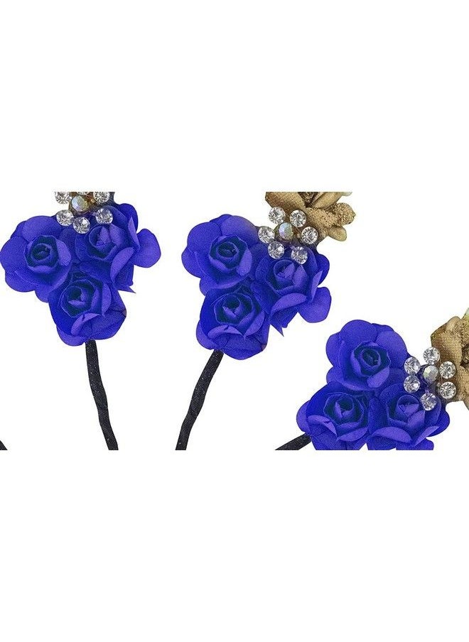 Inaaya Juda Bun Decoration Rose Flower Hair Pins For Girls And Women (Blue) (Set Of 6 Pcs)  - Image 3
