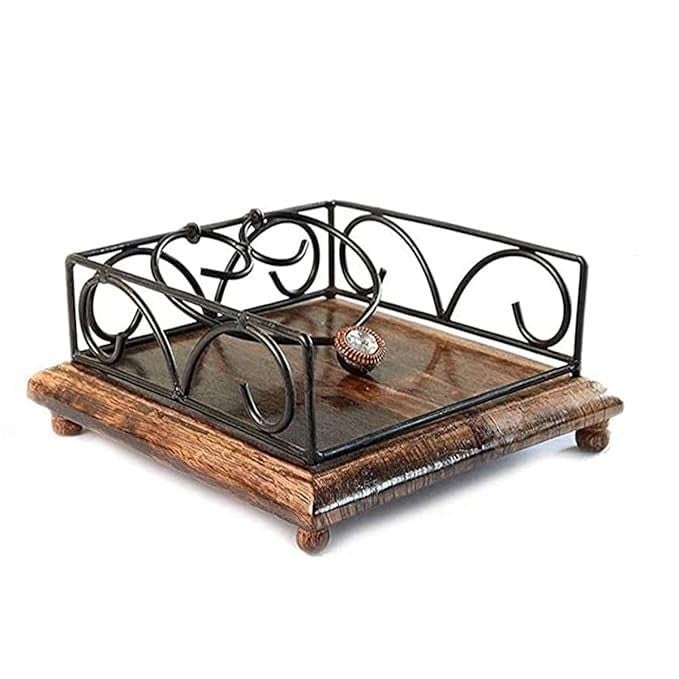 Kundi Wrought Iron Tissue Roll/Paper Towel Holder for Kitchen and Dining Table (Wooden 2 Shape) - Image 3