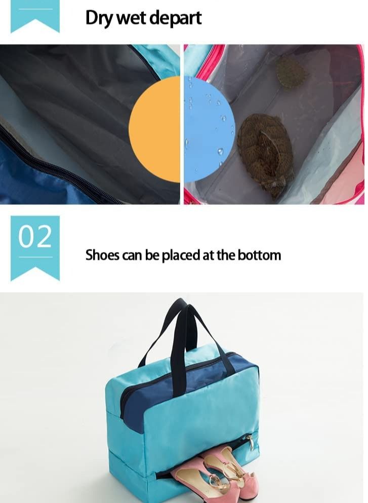 Beach Bag Dry and Wet Separation Male and Female Waterproof Swimming Bag Swimming Fitness Equipment Storage Bag Beach Hand Wash Bag Women Waterproof Sandproof Zipper Beach Tote Bag for Pool (Pink) - Image 5