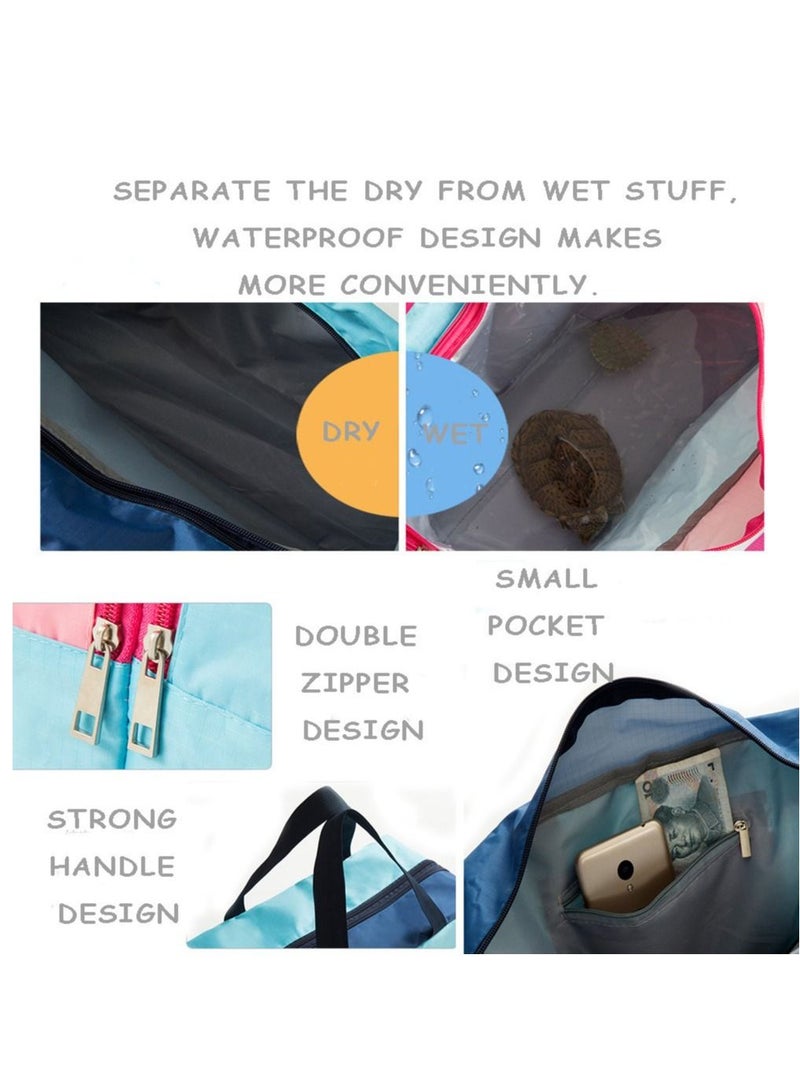 Beach Bag Dry and Wet Separation Male and Female Waterproof Swimming Bag Swimming Fitness Equipment Storage Bag Beach Hand Wash Bag Women Waterproof Sandproof Zipper Beach Tote Bag for Pool (Pink) - Image 3
