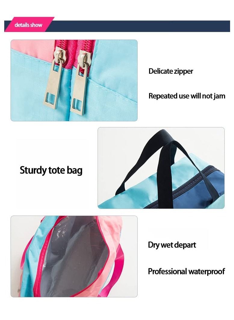 Beach Bag Dry and Wet Separation Male and Female Waterproof Swimming Bag Swimming Fitness Equipment Storage Bag Beach Hand Wash Bag Women Waterproof Sandproof Zipper Beach Tote Bag for Pool (Pink) - Image 4
