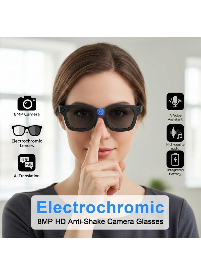 نظارات ذكية بالذكاء الاصطناعي مع كاميرا 8MP، نظارات كاميرا ذكية قابلة للارتداء بعدسات قابلة لتعديل التعتيم، سعة تخزين 32 جيجابايت، تصوير 1080P، التعرف على الأشياء بالذكاء الاصطناعي، الترجمة وتسجيل ملاحظات الاجتماعات للفلوغ والسفر - Image 5