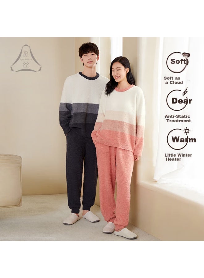 Agentmuse Women's Autumn Winter Pajamas Warm Super Soft Half Plush Couple Set Loungewear 897t Sakura Pink XL