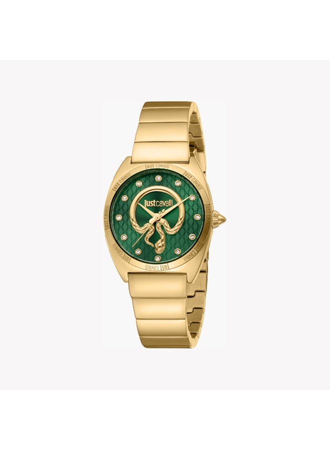 جاست كافالي ساعَة جاست كافالي JC1L329M0065 - أناقة جريئة مع واجهة داكنة خضراء وسوار ذهبي - Image 1