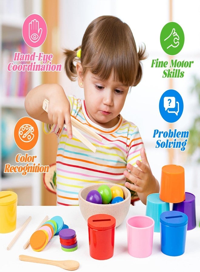 Gserin Ball in Cups Toddler Montesssori Toys for 1 Years Old, Rainbow Color Sorting Toy Coin Box Matching Game, Wooden Learning Color for Baby Toddler Age 1-3, Fine Motor Developmental Infants Sensory Toy - Image 2
