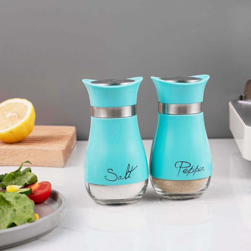 Lonffery Salt and Pepper Shakers, Stainless Steel and Glass Bottle, Set of 2, Turquoise - Image 3