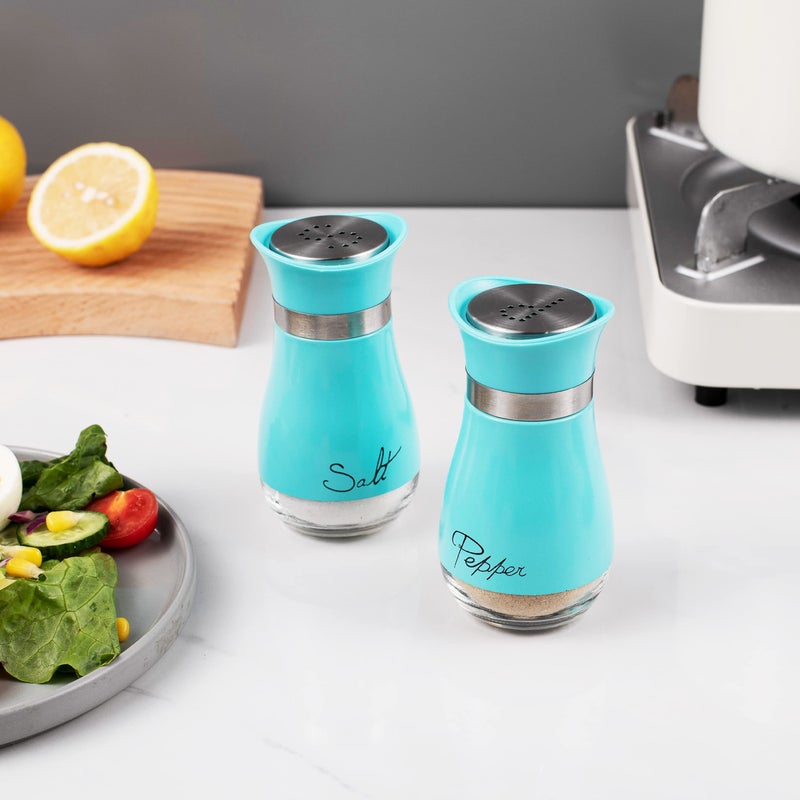 Lonffery Salt and Pepper Shakers, Stainless Steel and Glass Bottle, Set of 2, Turquoise - Image 4