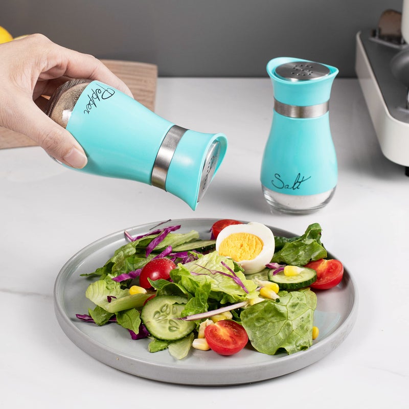 Lonffery Salt and Pepper Shakers, Stainless Steel and Glass Bottle, Set of 2, Turquoise - Image 5