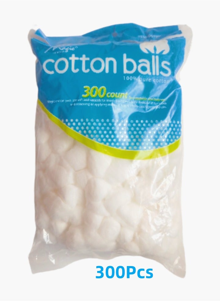 Generic 300pcs Premium Cotton Balls - 100% Pure Cotton, Soft, Absorbent & Gentle, Multi-Purpose for Face, Makeup, Nail Polish Remover & DIY Crafts  - Image 1