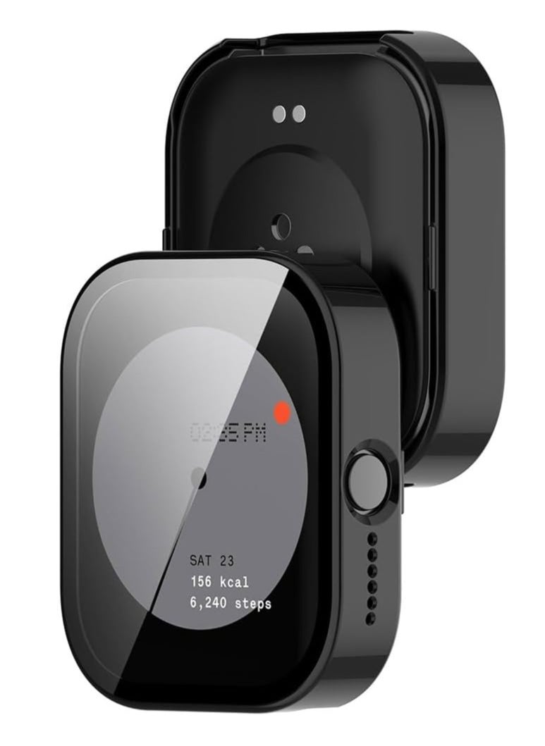 Case Compatible with CMF by Nothing Watch Pro, Full Coverage Slim Hard Case Protective Bumper Built-in Tempered Glass Screen Protector Shell for CMF by Nothing Watch Pro (Black)