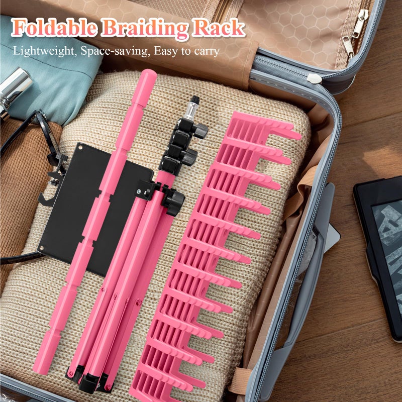 OLMRJKD Braiding Hair Rack with Tray, 144 Pegs Height Adjustable Braiding Rack, 2-side Hair Extension Holder Hanger, Hair Stand with Stylist Hair Braiding Tools for Hair Salon Home Traveling (Pink) - Image 5