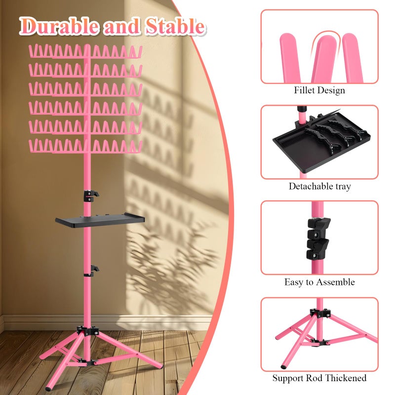 OLMRJKD Braiding Hair Rack with Tray, 144 Pegs Height Adjustable Braiding Rack, 2-side Hair Extension Holder Hanger, Hair Stand with Stylist Hair Braiding Tools for Hair Salon Home Traveling (Pink) - Image 3