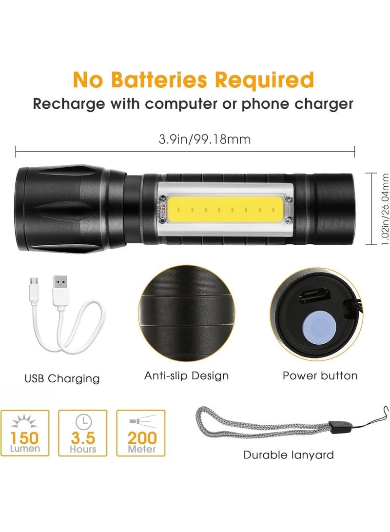 Portable Zoomable LED Flashlight Usb Rechargeable Mini Torch Lantern Emergency Outdoor Camping Flashlights Flash Light Cob Light - Image 2