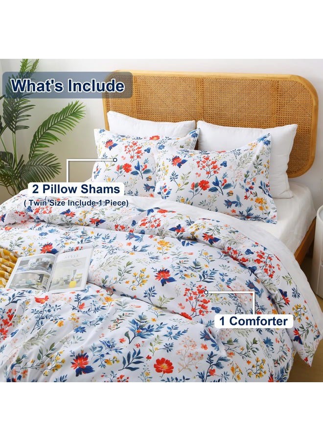 Mooreeke Floral Twin Size Comforter Sets, Blue Botanical and Red Floral Patterned Bedding for All Seasons, 2-Piece Vintage Bed in a Bag with Fluffy Quilted Reversible Comforter & Pillow Sham - Image 4