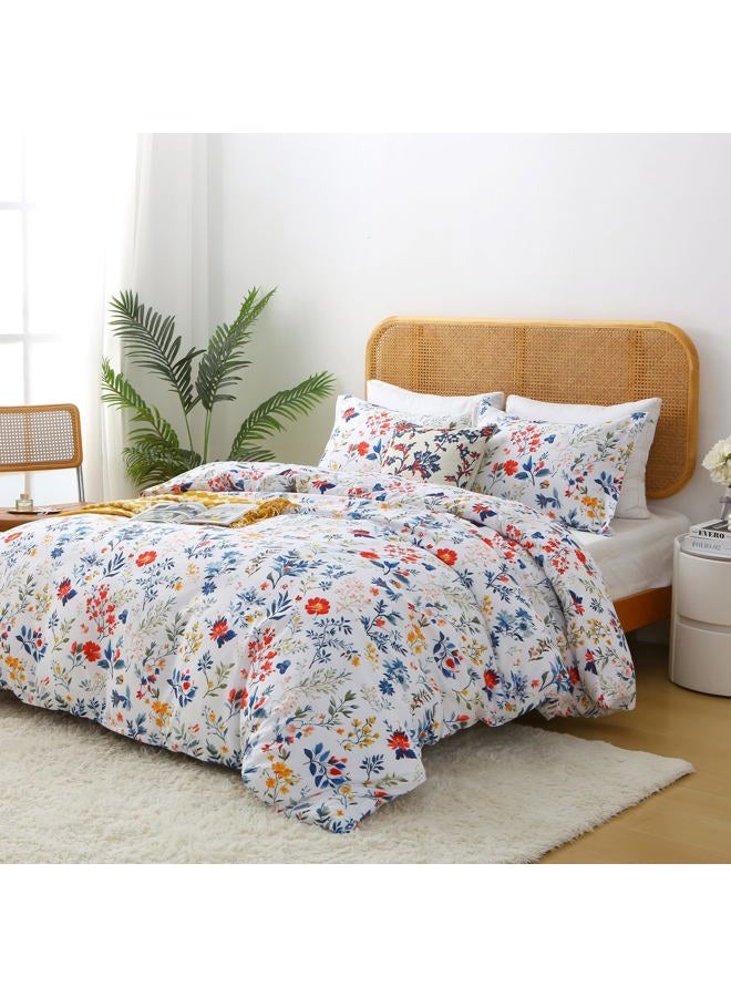 Mooreeke Floral Twin Size Comforter Sets, Blue Botanical and Red Floral Patterned Bedding for All Seasons, 2-Piece Vintage Bed in a Bag with Fluffy Quilted Reversible Comforter & Pillow Sham - Image 5