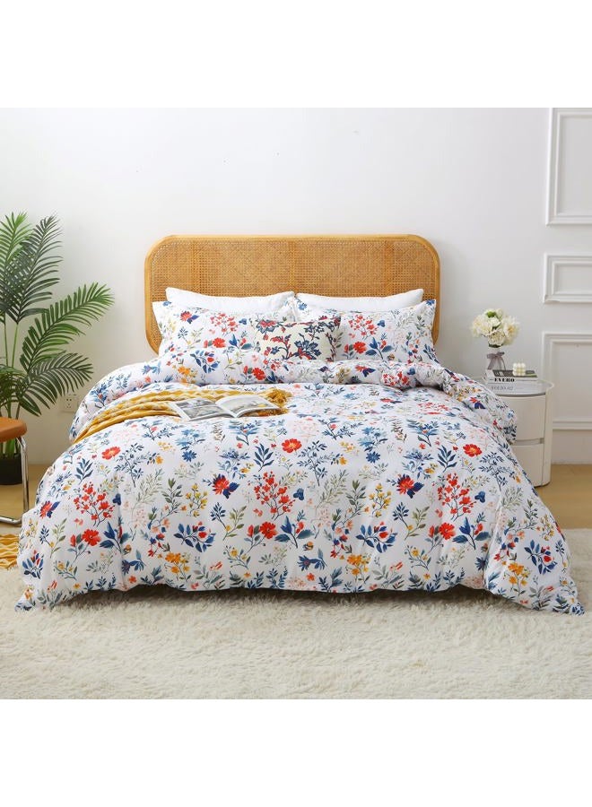 Mooreeke Floral Twin Size Comforter Sets, Blue Botanical and Red Floral Patterned Bedding for All Seasons, 2-Piece Vintage Bed in a Bag with Fluffy Quilted Reversible Comforter & Pillow Sham - Image 1