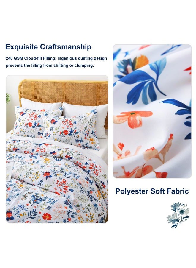 Mooreeke Floral Twin Size Comforter Sets, Blue Botanical and Red Floral Patterned Bedding for All Seasons, 2-Piece Vintage Bed in a Bag with Fluffy Quilted Reversible Comforter & Pillow Sham - Image 3
