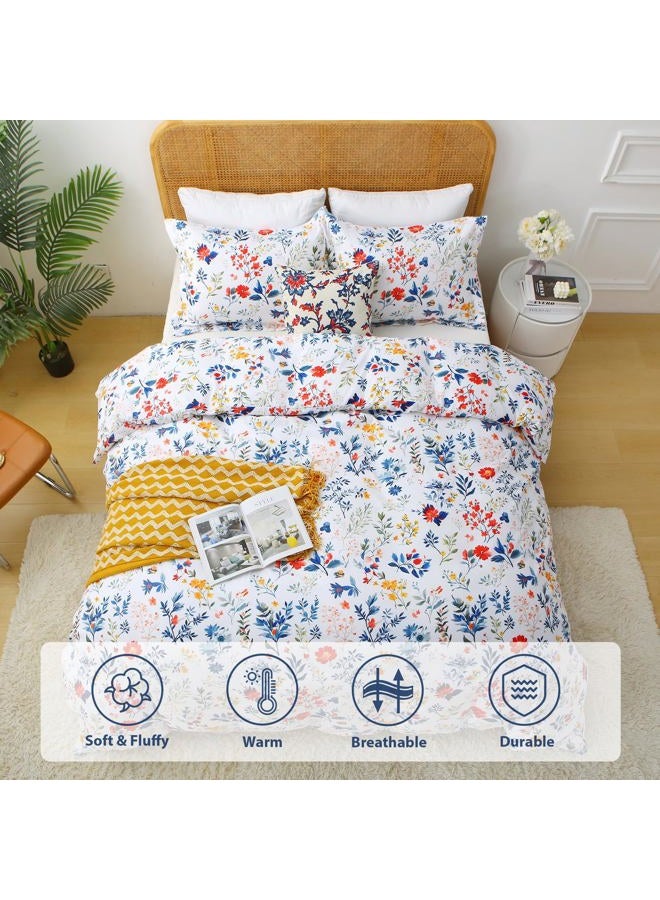 Mooreeke Floral Twin Size Comforter Sets, Blue Botanical and Red Floral Patterned Bedding for All Seasons, 2-Piece Vintage Bed in a Bag with Fluffy Quilted Reversible Comforter & Pillow Sham - Image 2