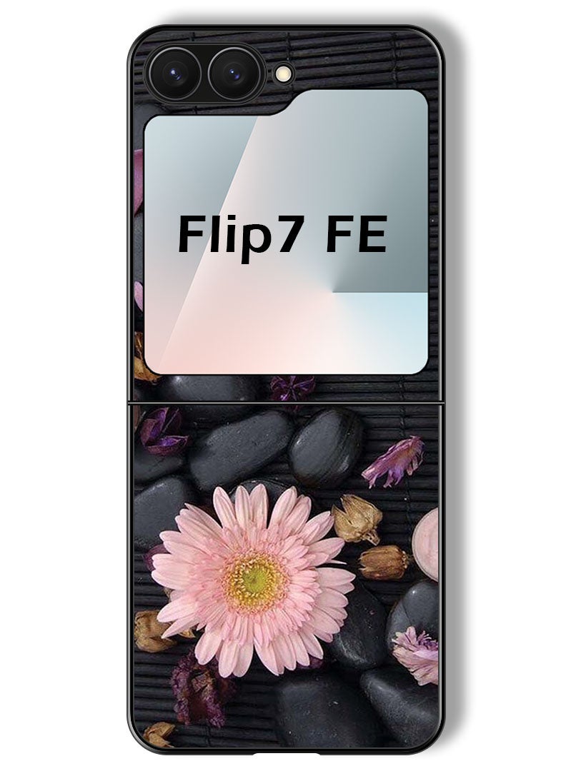 Theodor Case Compatible with Samsung Galaxy Z Flip 7 FE 6.7 Inch Protection Shockproof Bumper Cover Flowers & Stones - Image 1