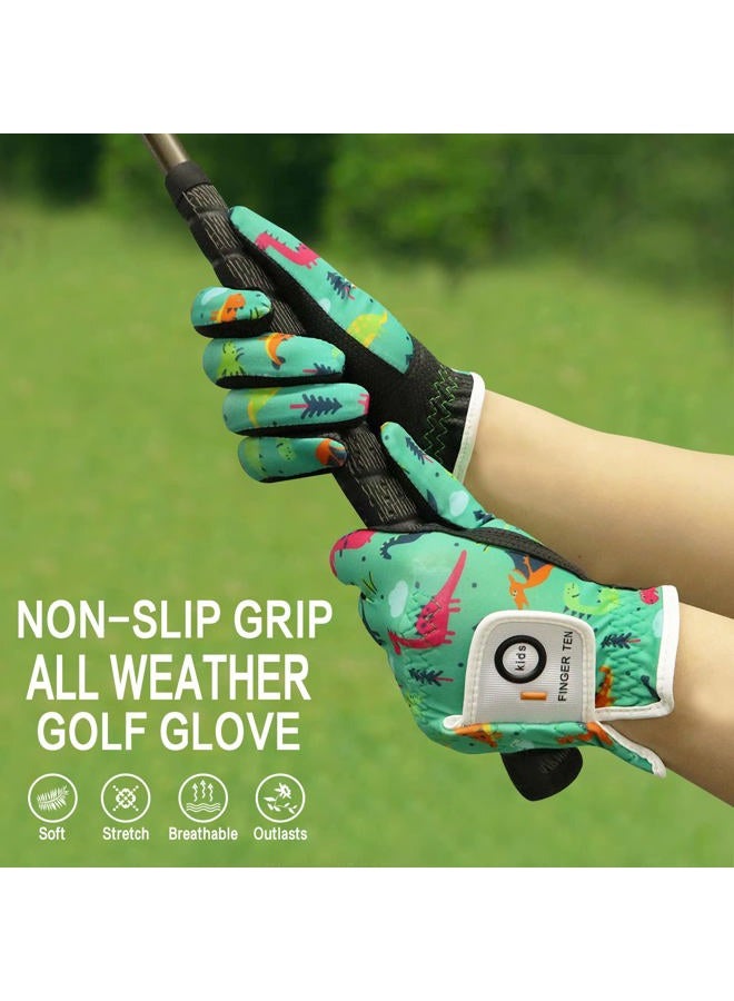 FINGER TEN Golf Gloves for Kids Boys Girls Both Left Right Hand Value 1 Pair, Toddler Junior Youth Golf Glove White Green Black (Green&Black, Medium) - Image 4