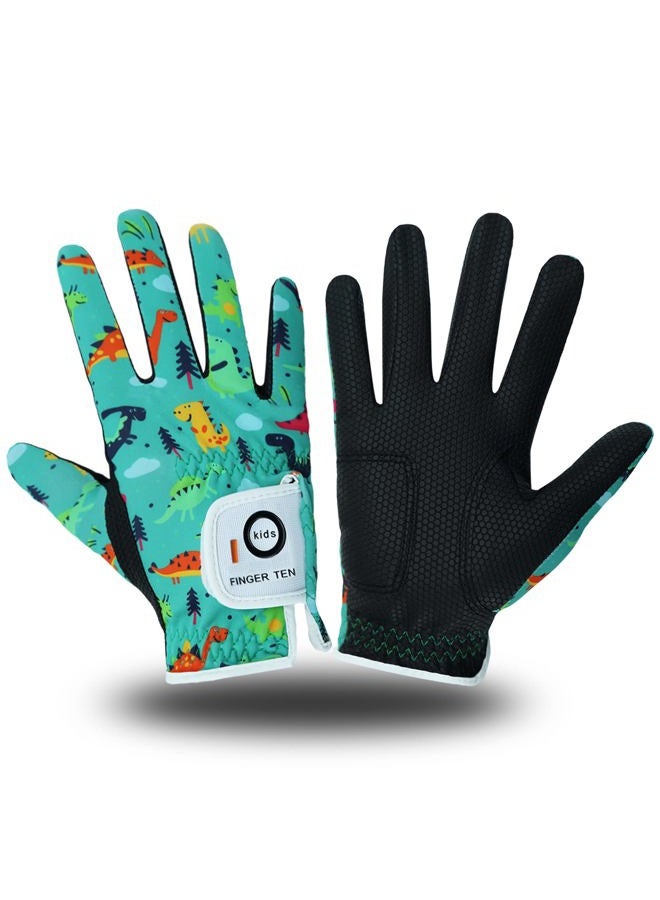 FINGER TEN Golf Gloves for Kids Boys Girls Both Left Right Hand Value 1 Pair, Toddler Junior Youth Golf Glove White Green Black (Green&Black, Medium) - Image 1
