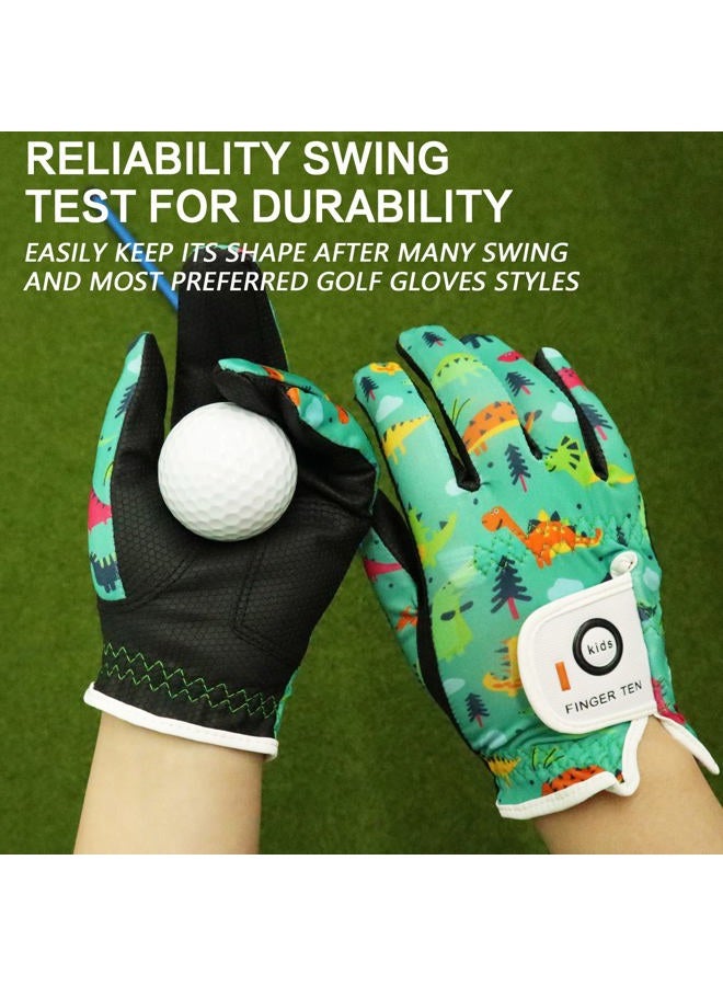 FINGER TEN Golf Gloves for Kids Boys Girls Both Left Right Hand Value 1 Pair, Toddler Junior Youth Golf Glove White Green Black (Green&Black, Medium) - Image 3