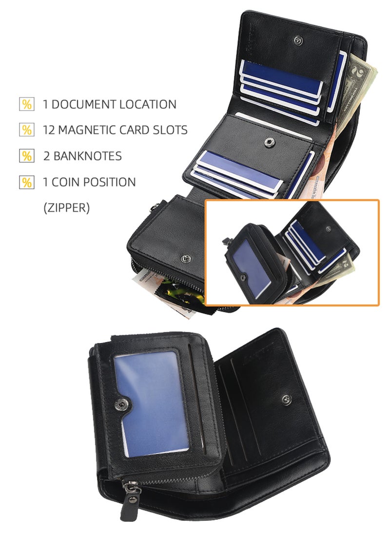 روك بو - محفظة ثنائية الطي للرجال مزودة بخاصية RFID مصنوعة من الجلد الطبيعي الناعم وبني غربي آمن ودائم مع 11 بطاقة ائتمان قابلة للقلب - Image 1