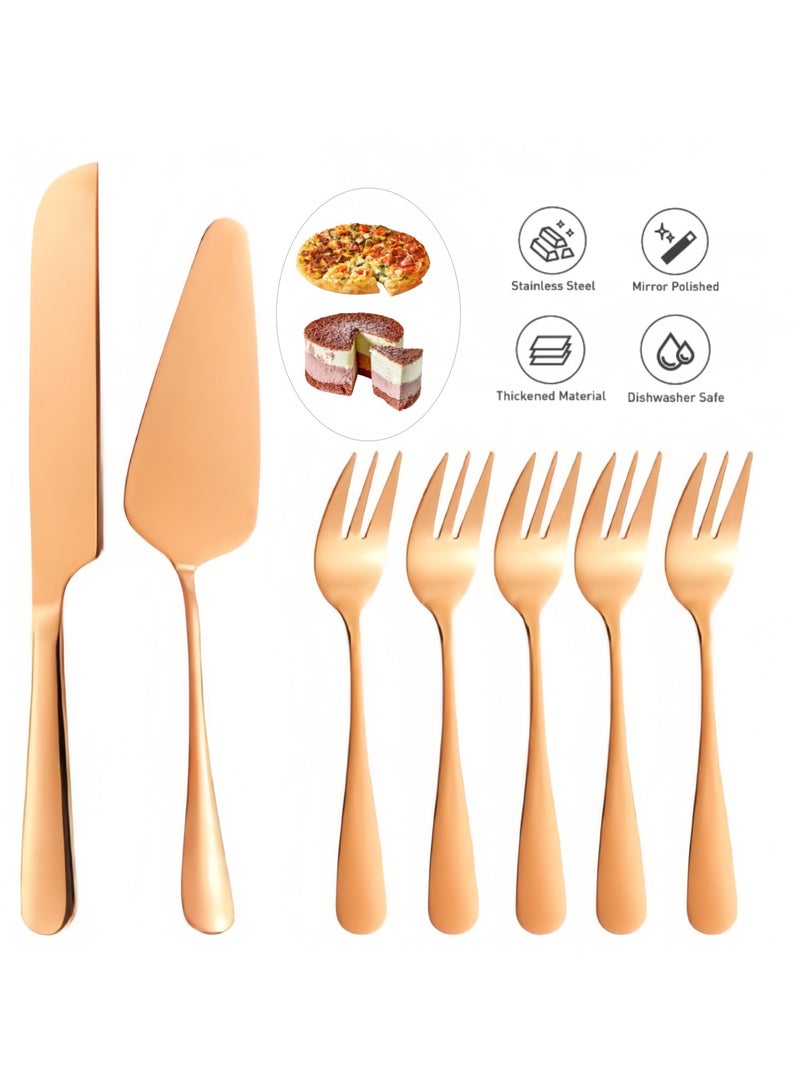 Eilimi Cake Serving Set Wedding Cake Knife and Fork and Server Set Cake Cutting Utensils Stainless Steel Cake Cutter Knife and Fork Serrated Cake Knife and Fork Professional Dessert Server for Cake Cheese Pie Pizza - Image 1