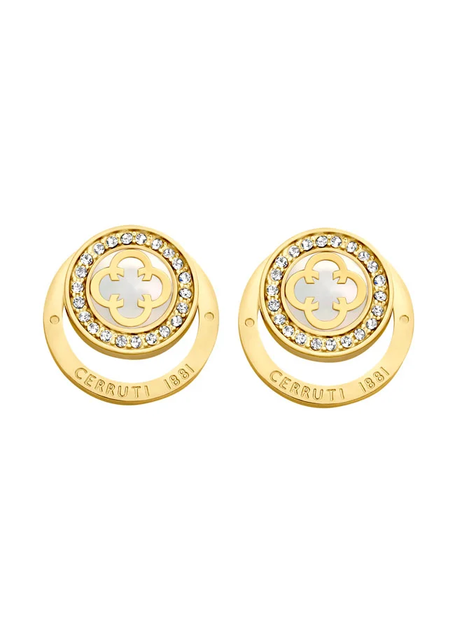 شيروتي 1881 Cerruti 1881 Timeless Elegance Earrings - Gold-Plated with Mother of Pearl & Crystals - Geometric Design for Sophisticated Style