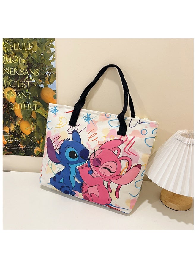 STITCH Big canvas bag, artistic fresh style, single shoulder tote bag, large capacity student cloth bag one-sided print - Image 4