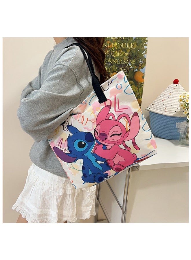 STITCH Big canvas bag, artistic fresh style, single shoulder tote bag, large capacity student cloth bag one-sided print - Image 2