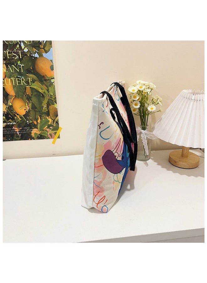 STITCH Big canvas bag, artistic fresh style, single shoulder tote bag, large capacity student cloth bag one-sided print - Image 3