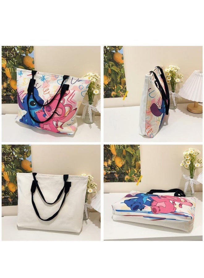 STITCH Big canvas bag, artistic fresh style, single shoulder tote bag, large capacity student cloth bag one-sided print - Image 5