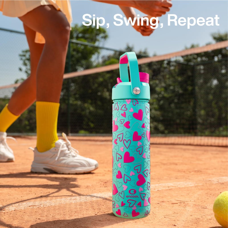 ENCOOL Valentine's Day Insulated Water Bottle with Straw Stainless Steel Water Bottle, Leak-Proof, BPA-Free, Keeps Cold for 24 Hours for Sports, Travel, School (26 oz, Sweet Hearts Pink x Mint) - Image 5