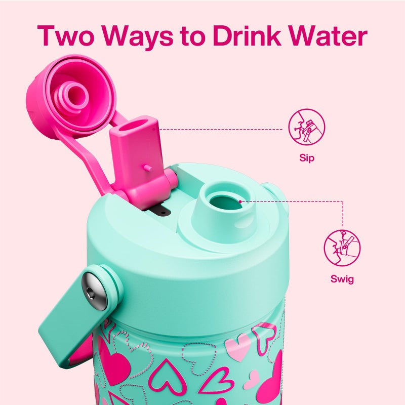 ENCOOL Valentine's Day Insulated Water Bottle with Straw Stainless Steel Water Bottle, Leak-Proof, BPA-Free, Keeps Cold for 24 Hours for Sports, Travel, School (26 oz, Sweet Hearts Pink x Mint) - Image 3