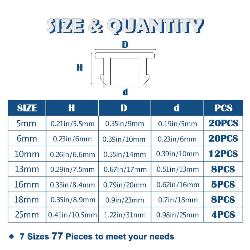 Tugermoola 77PCS 7 Sizes Silicone Plug Rubber Plugs for Holes Assorted Sizes 1/5" 1/4" 3/8" 1/2" 5/8" 3/4" 1" Hole Plug White - Image 2
