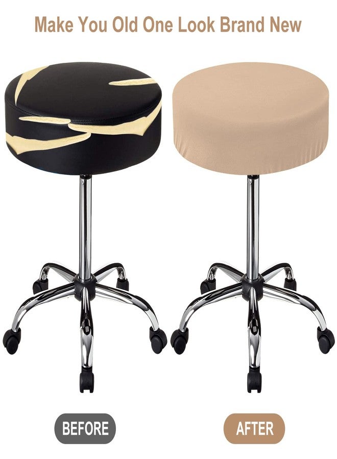 HFATMOS Bar Stool Covers Round, 2 Pcs Stool Slipcovers High Elastic, Circle Chair Covers, Soft & Easy to Clean Chair Seat Cushion Slipcover Fit for Stool of Dia 14-17 Inch , Beige - Image 5