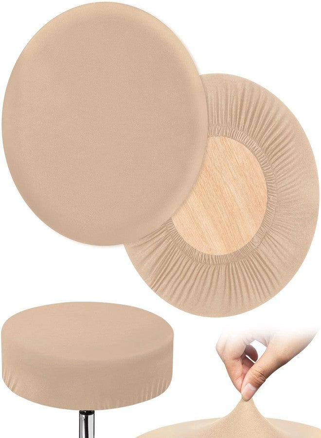 HFATMOS Bar Stool Covers Round, 2 Pcs Stool Slipcovers High Elastic, Circle Chair Covers, Soft & Easy to Clean Chair Seat Cushion Slipcover Fit for Stool of Dia 14-17 Inch , Beige - Image 1