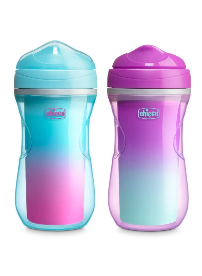 شيكو كوب شرب معزول مزدوج الجدار من شيكو، مزود بفوهة مقاومة للعض وغطاء مانع للانسكاب، سعة 9 أونصات | آمن للاستخدام في الرف العلوي من غسالة الأطباق | سهل الإمساك، بتصميم مريح | ألوان وردي/أزرق مخضر/أرجواني متدرج، عبوة من قطعتين | مناسب للأطفال من عمر 12 شهرًا فما فوق - Image 1
