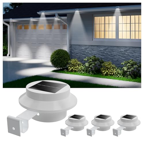 FALOVE 4 Pack White Solar Powered Gutter Lights Outdoor Decorative Waterproof Led Fence Lamp for Lighting Railing, Outside Wall, Deck, Garden, Path, Backyard, Sidewalk, Yard, Patio, No Drilling Installation - Image 1
